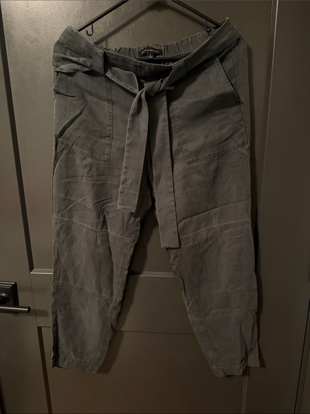 Womens Gray Tie-Waist Casual Pants